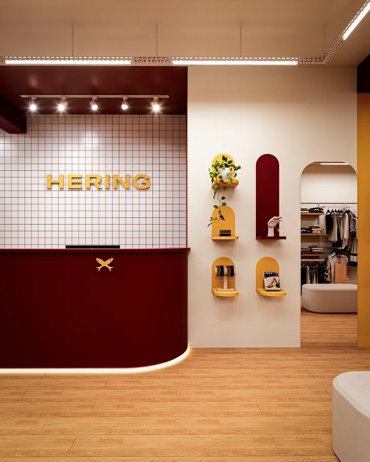 loja hering: balcão vinho com o letreiro na parede de azulejos